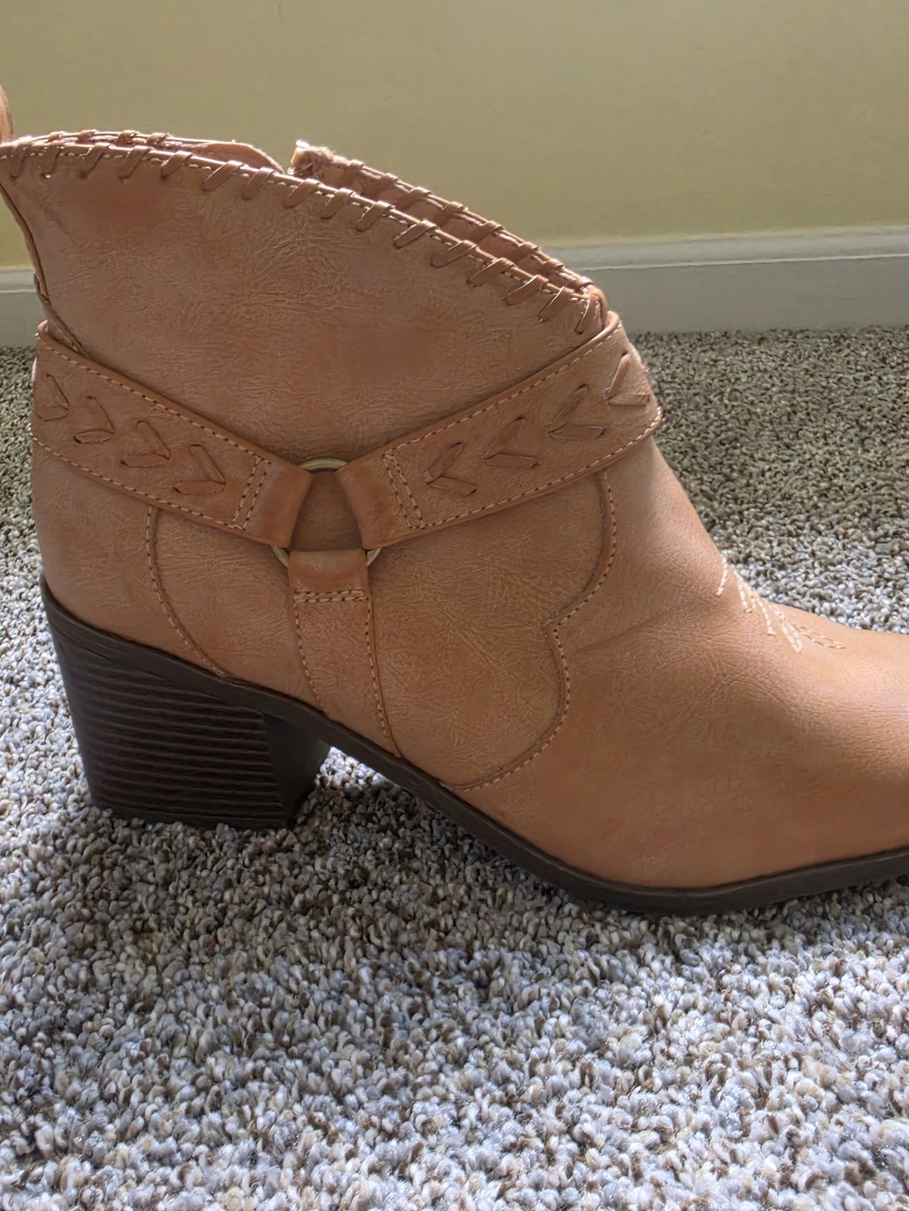 Frye Cognac Leather Western Ankle Boot with Whipstitch Detail